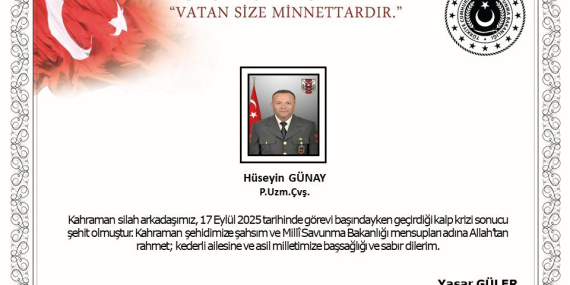 Piyade Uzman Çavuş Hüseyin Günay şehit oldu.